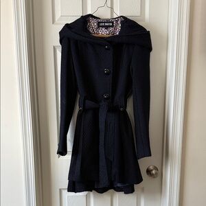 Steve Madden Navy Hooded & Belted Pea Coat - small